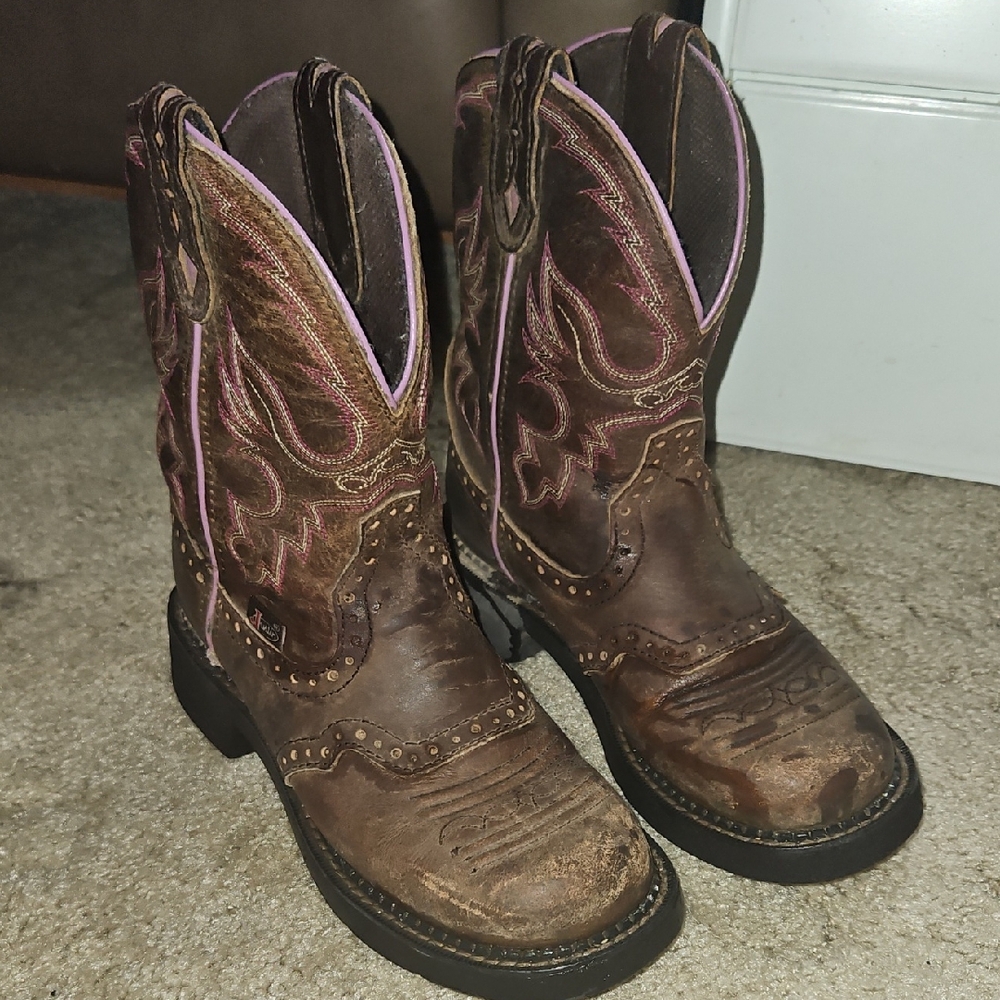 Justin Boots Brown and Pink Heeled Boots